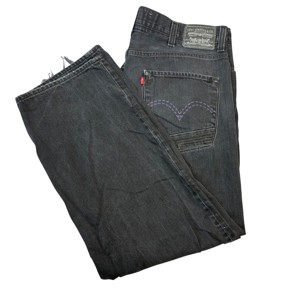 Levis 569 Loose Straight Mens 40x30 Black Purple Stitch Baggy Skater Jeans